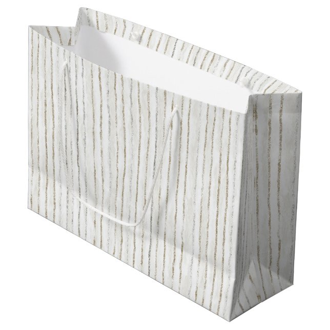 White Grey Stripes Wedding Large Gift Bag (Front Angled)