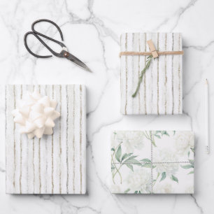 White Grey Stripes Wedding Wrapping Paper Sheet