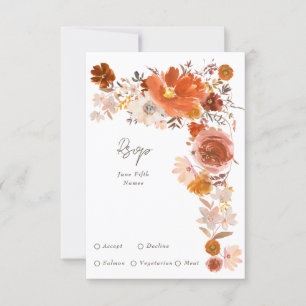 White Grey Terracotta Floral Wreath Wedding RSVP Card