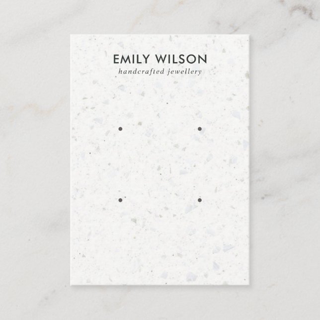 WHITE GREY TERRAZZO 2 STUD EARRING DISPLAY CARD (Front)