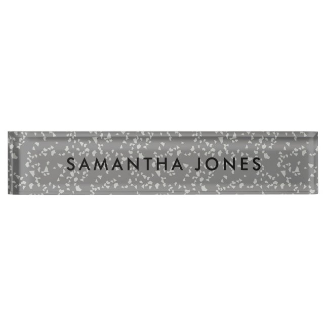 White Grey Terrazzo Classic Personalized Nameplate (Front)