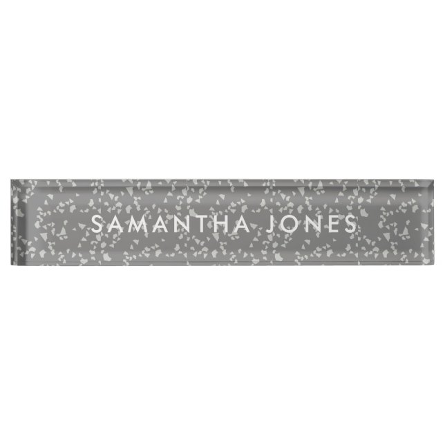 White Grey Terrazzo Classic Personalized Nameplate (Front)