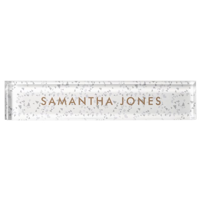 White Grey Terrazzo Classic Personalized Nameplate (Front)