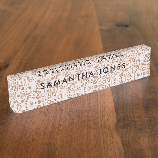 White Grey Terrazzo Classic Personalized Nameplate (Side)