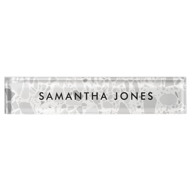 White Grey Terrazzo Classic Personalized Nameplate (Front)