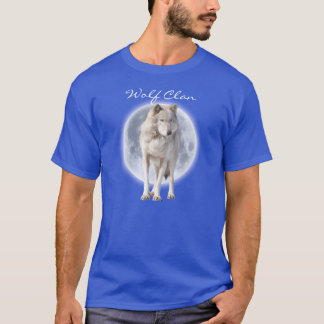 White Grey Wolf & Full Moon WOLF CLAN Wildlife Art T-Shirt