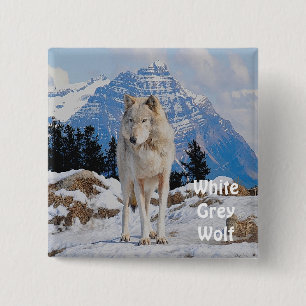 White Grey Wolf & Rocky Mountains Wildlife Button