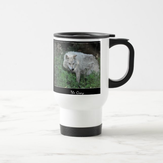 White Grey Wolf Wildlife Animal Photo Travel Mug (Right)