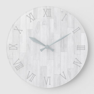 white grey wood look large clock