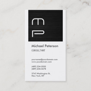 White Grey Wood Stripe Monogram Business Card