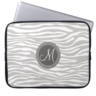 White & Grey Zebra Monogram Pattern Laptop Sleeve
