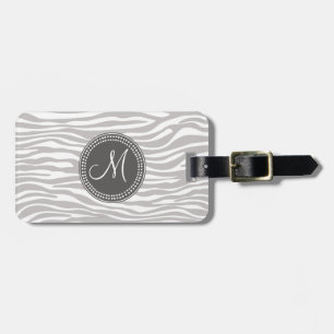 White & Grey Zebra Monogram Pattern Luggage Tag
