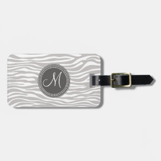 White & Grey Zebra Monogram Pattern Luggage Tag