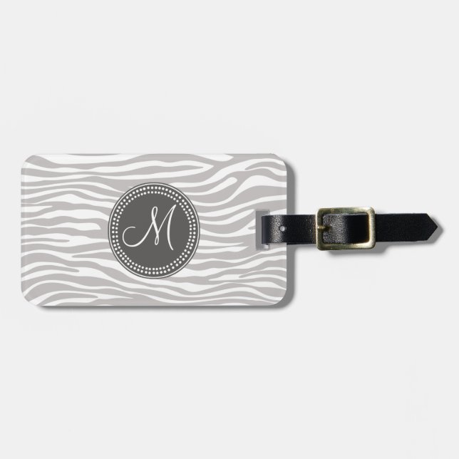White & Grey Zebra Monogram Pattern Luggage Tag (Front Horizontal)