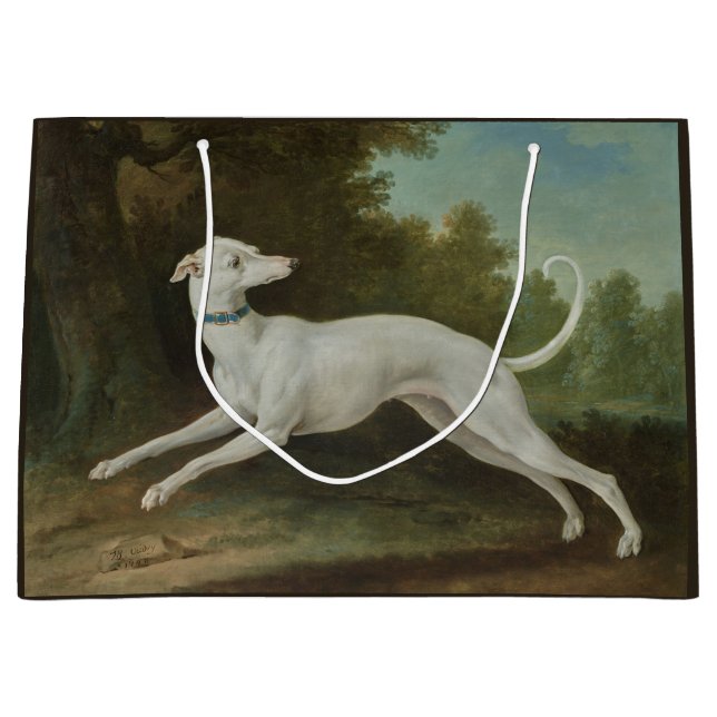 White Greyhound Dog (by Jean-Baptiste Oudry) Large Gift Bag (Front)
