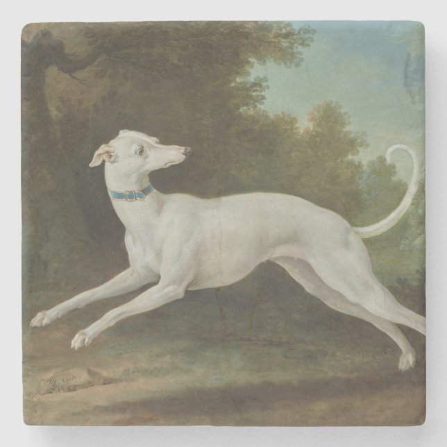 White Greyhound Dog (by Jean-Baptiste Oudry) Stone Coaster (Front)