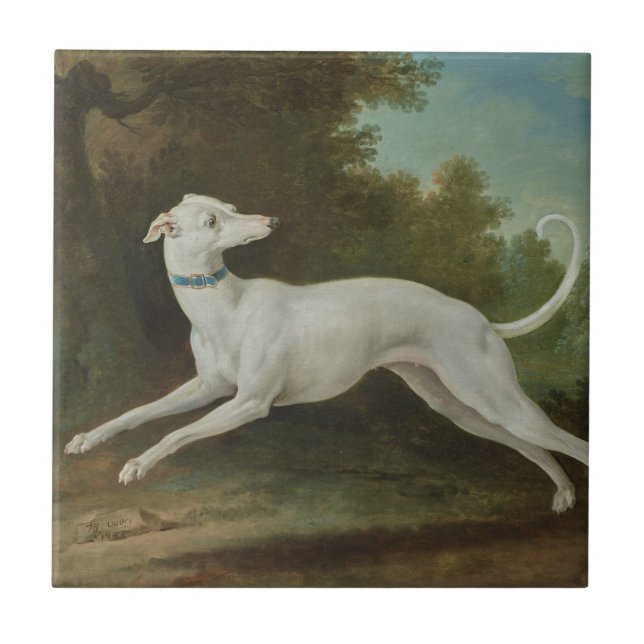 White Greyhound Dog (by Jean-Baptiste Oudry) Tile (Front)