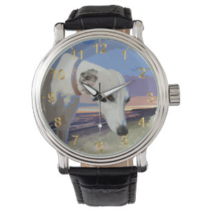 White Greyhound Oil Paint, Mens Wristwatch