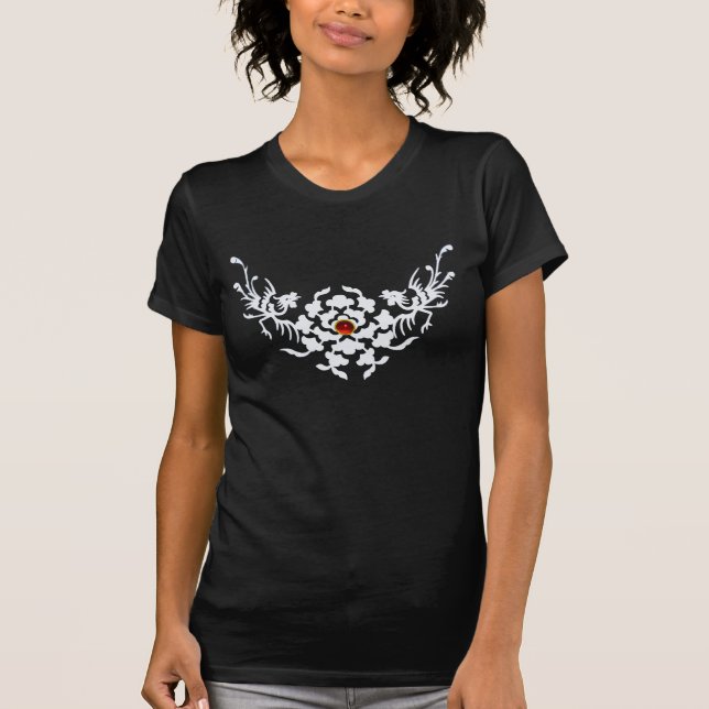 WHITE GRIFFINS AND FLOWERS WITH RED RUBY GEM T-Shirt (Front)