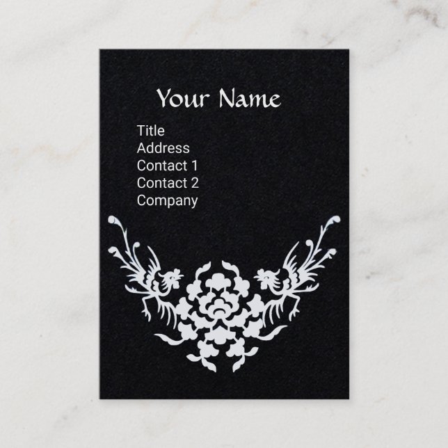 WHITE GRIFFINS FLORAL FANTASY MONOGRAM Black Paper Business Card (Front)