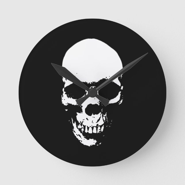 White Grim Reaper Skull Round Clock (Front)