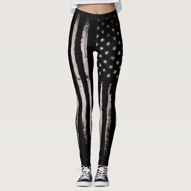 White Grunge American flag Leggings (Front)