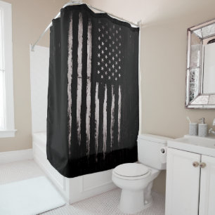 White Grunge American flag Shower Curtain