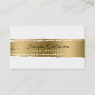 White & Grunge Gold Stripe  Modern Design 2 Business Card