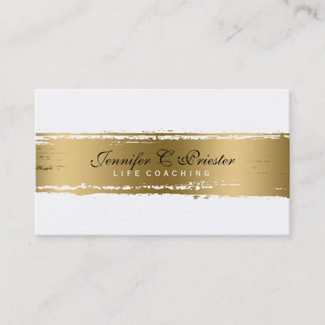 White & Grunge Gold Stripe  Modern Design 2 Business Card (Front)