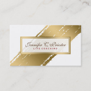 White & Grunge Gold Stripe Modern Design Business Card