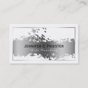 White & Grunge Silver Stripe & Flying Birds 2 Business Card