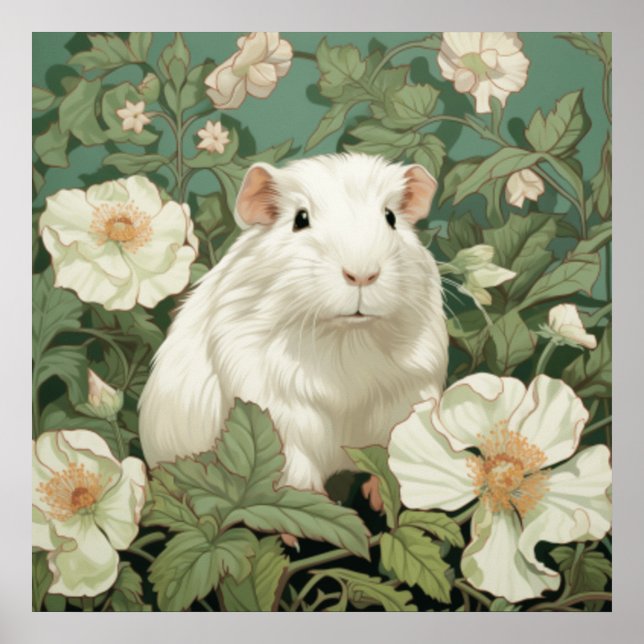 White Guinea Pig Floral background Poster (Front)