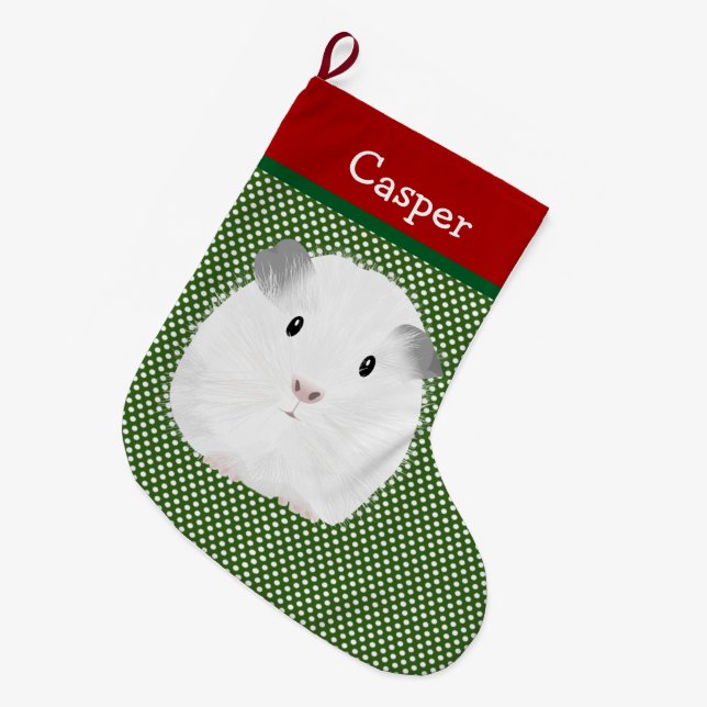 White Guinea Pig Personalised Large Christmas Stocking (Front (Hanging))