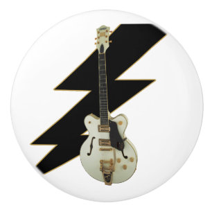 White Guitar With Black Lightning Bolt Ceramic Pul Ceramic Knob