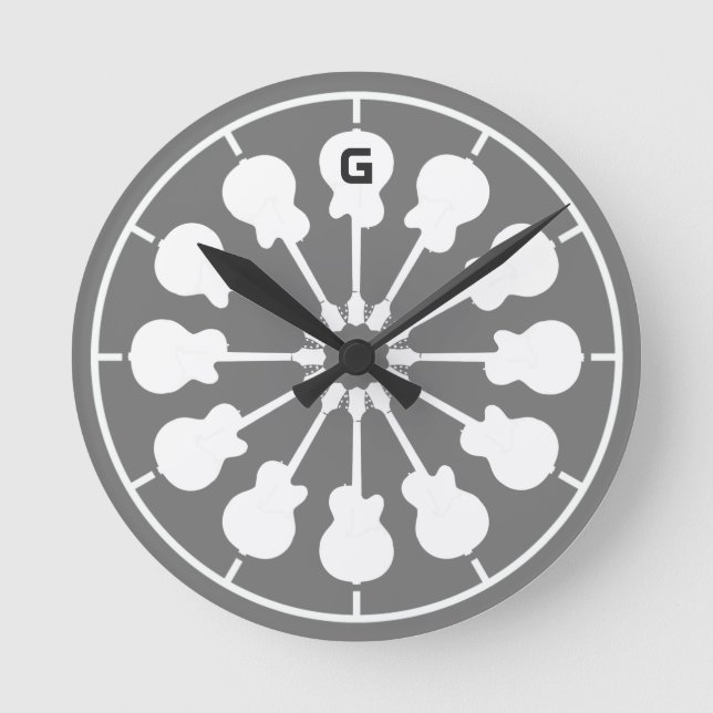 white guitars . guitar player round clock (Front)