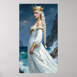 White Hair Anime Fantasy Queen Poster