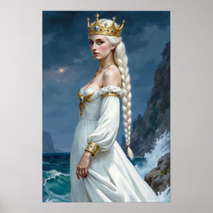 White Hair Anime Fantasy Queen Poster