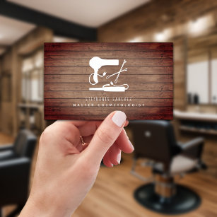 White Hair Tools Salon Cosmetologist Rustic Business Card