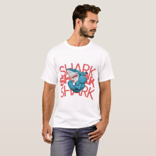 White Half Sleeve Men’s T-Shirt – Shark design