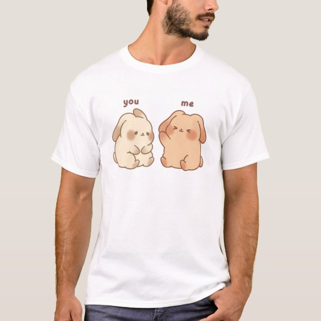 White Half Sleeves Cute Bunny T-Shirt design. (Front)