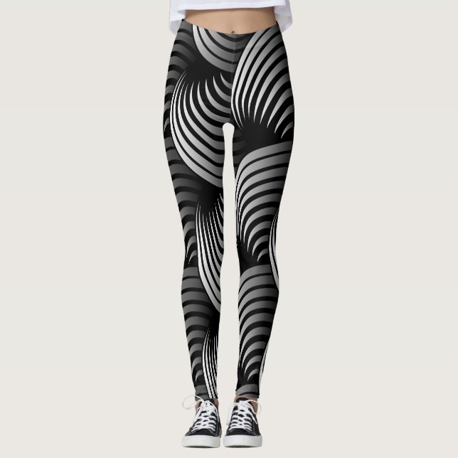 White Half Swirling on Black Background  Leggings (Front)