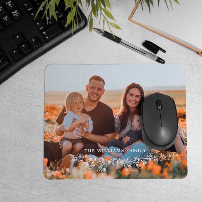 White Half Wreath Overlay Family Photo Mouse Mat (Creator Uploaded)
