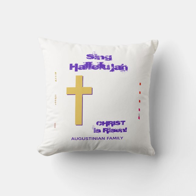 White HALLELUJAH CHRIST IS RISEN Christian Easter Cushion (Front)