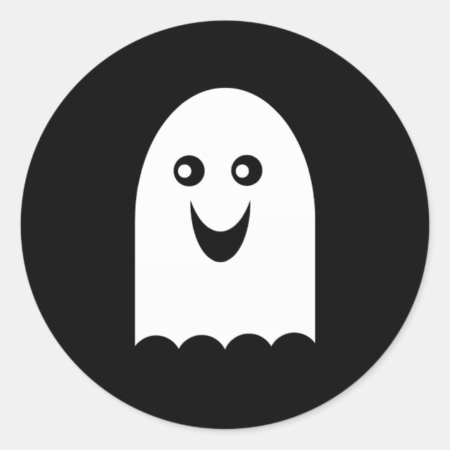 White Halloween Ghost Classic Round Sticker (Front)