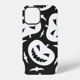 White halloween pumpkins and bats isolated on blac iPhone 12 case