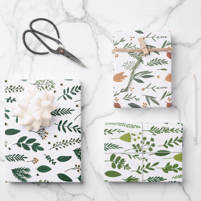 White Hand-Drawn Botanical  Wrapping Paper Sheet (Front)