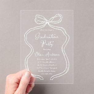 White Hand Drawn Bow & Script Graduation Party Acrylic Invitations