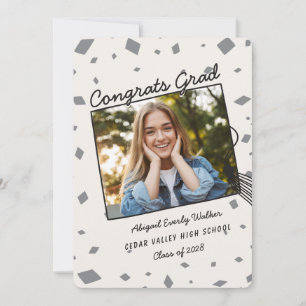 White Hand Drawn Doodle Grad Tassel Invitation