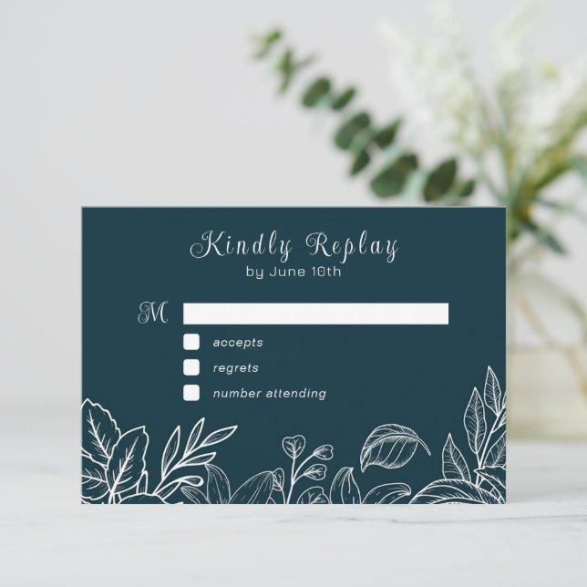 White Hand Drawn Leaves  Enclosure Card (Standing Front)