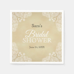 White Hand Drawn Paisley, Rustic Bridal Shower Napkin